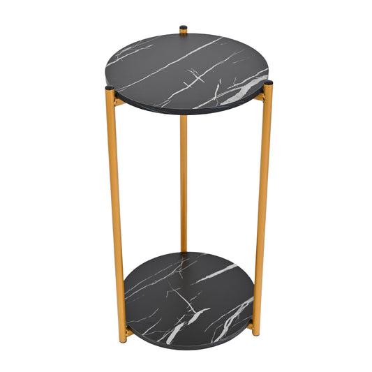 Mesa de Centro Auxiliar Redonda Moderna con Tapa de MDF y Patas de Aluminio Negro
