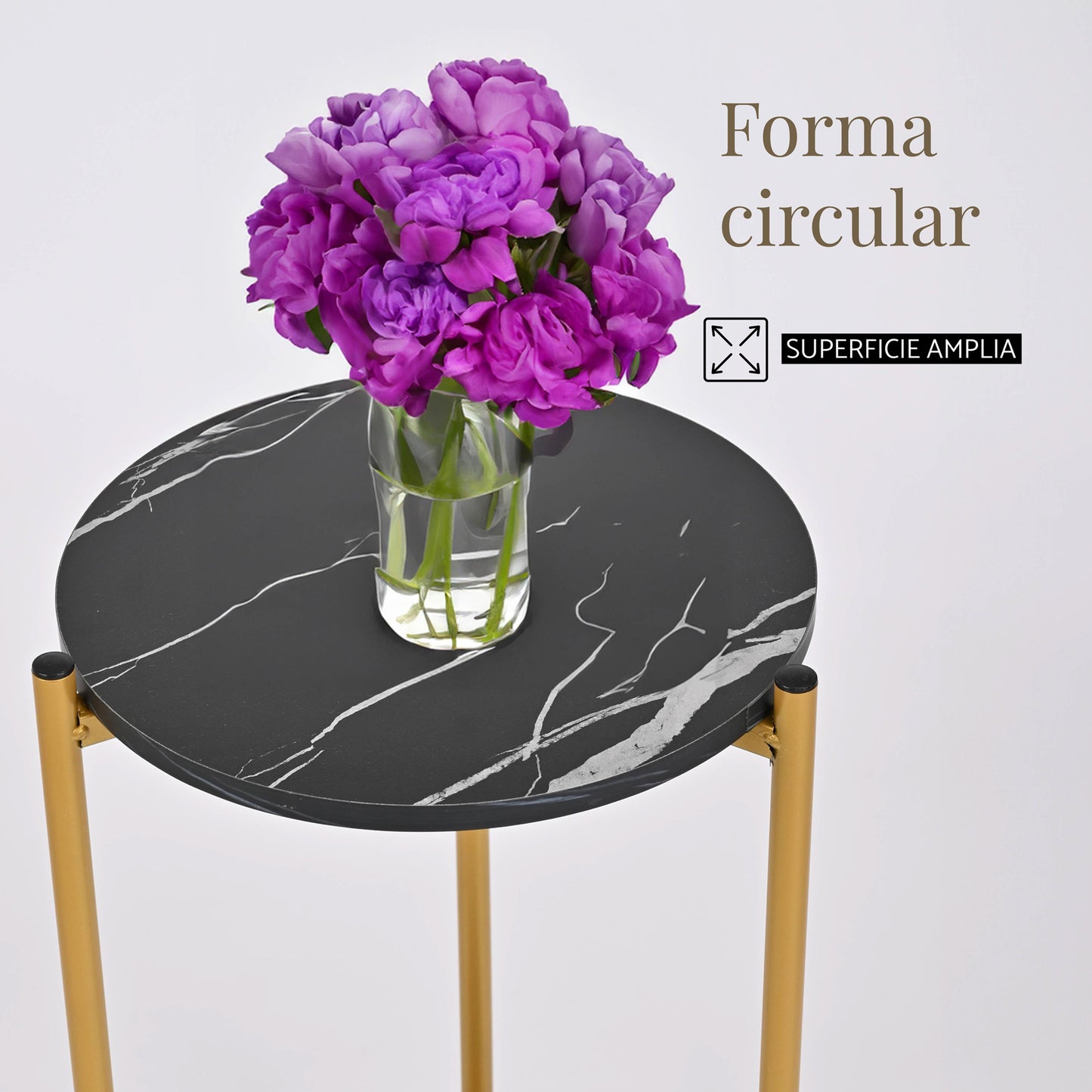 Mesa de Centro Auxiliar Redonda Moderna con Tapa de MDF y Patas de Aluminio Negro