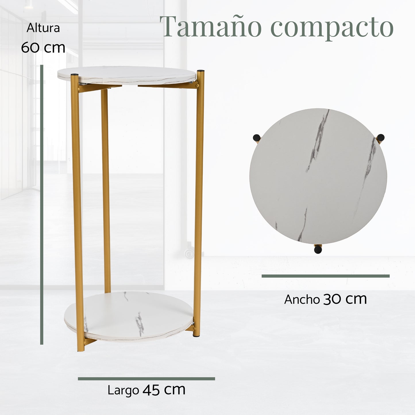 Mesa de Centro Auxiliar Redonda Moderna con Tapa de MDF y Patas de Aluminio Negro