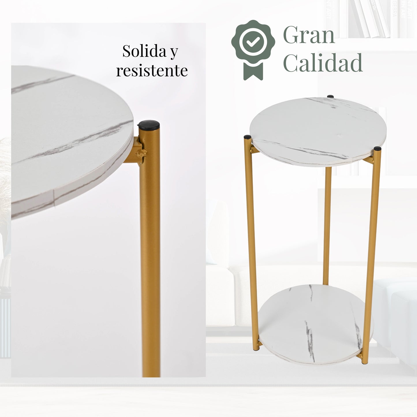 Mesa de Centro Auxiliar Redonda Moderna con Tapa de MDF y Patas de Aluminio Negro