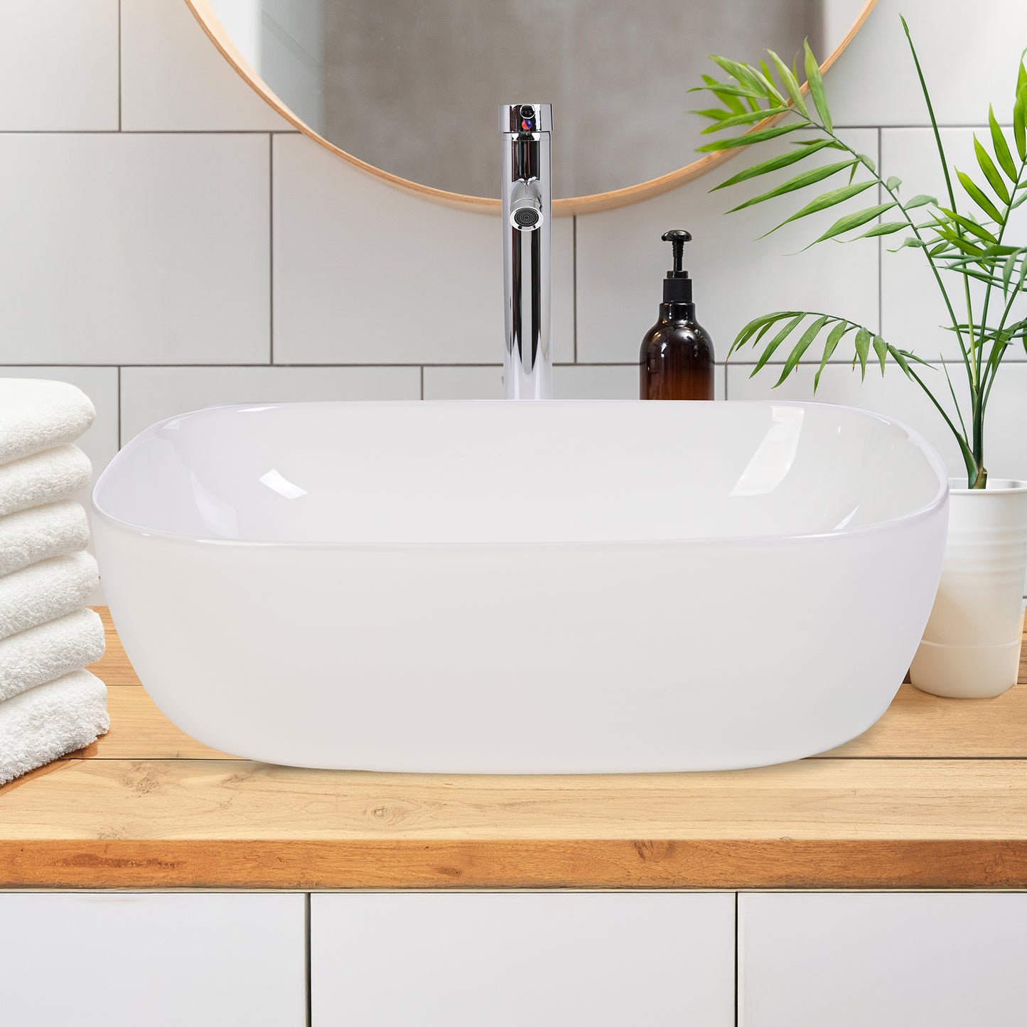 Goral Lavabo Ovalin De Cerámica Blanco Para Baño Baños Ovalado De Sobreponer Acabado Alto Brillo Económico Pequeños Medianos Modernos Lavadero Para Casa Casas Elegante AL-100