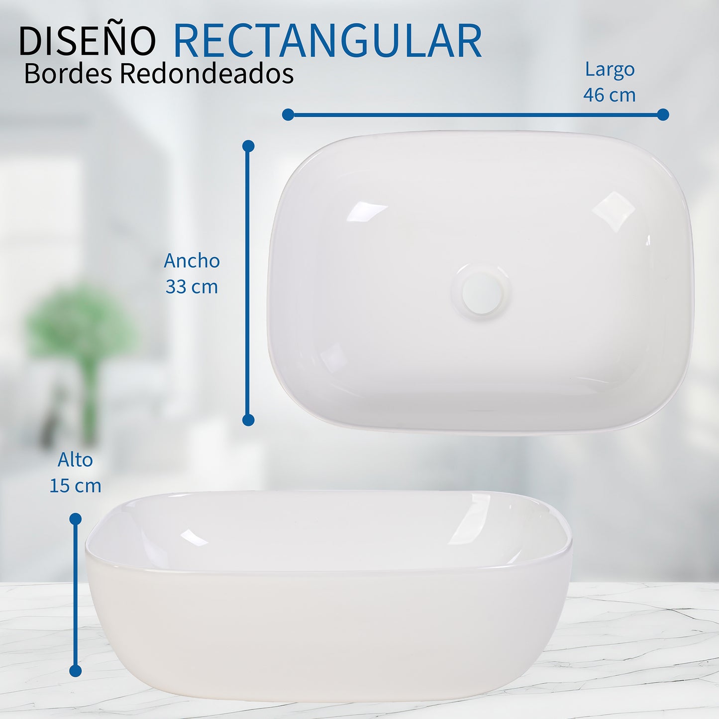 Goral Lavabo Ovalin De Cerámica Blanco Para Baño Baños Ovalado De Sobreponer Acabado Alto Brillo Económico Pequeños Medianos Modernos Lavadero Para Casa Casas Elegante AL-100