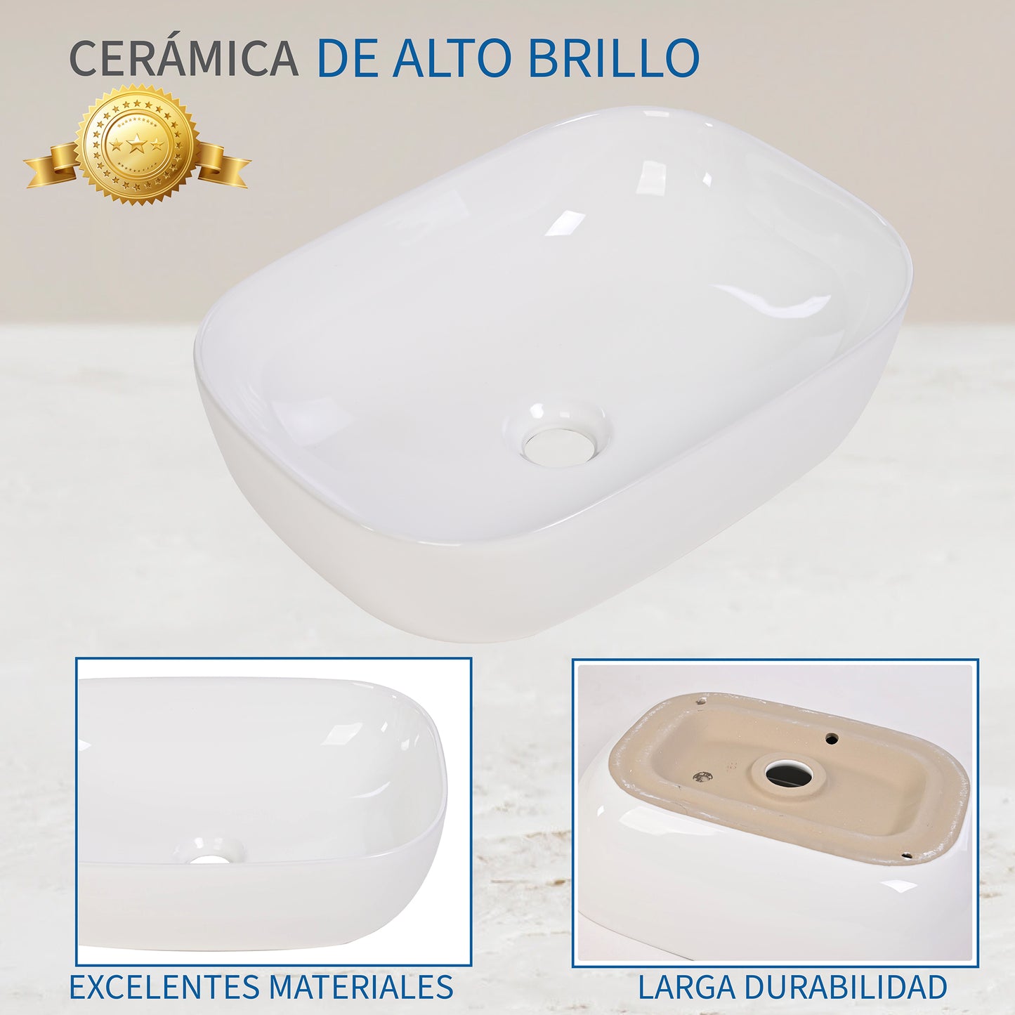 Goral Lavabo Ovalin De Cerámica Blanco Para Baño Baños Ovalado De Sobreponer Acabado Alto Brillo Económico Pequeños Medianos Modernos Lavadero Para Casa Casas Elegante AL-100