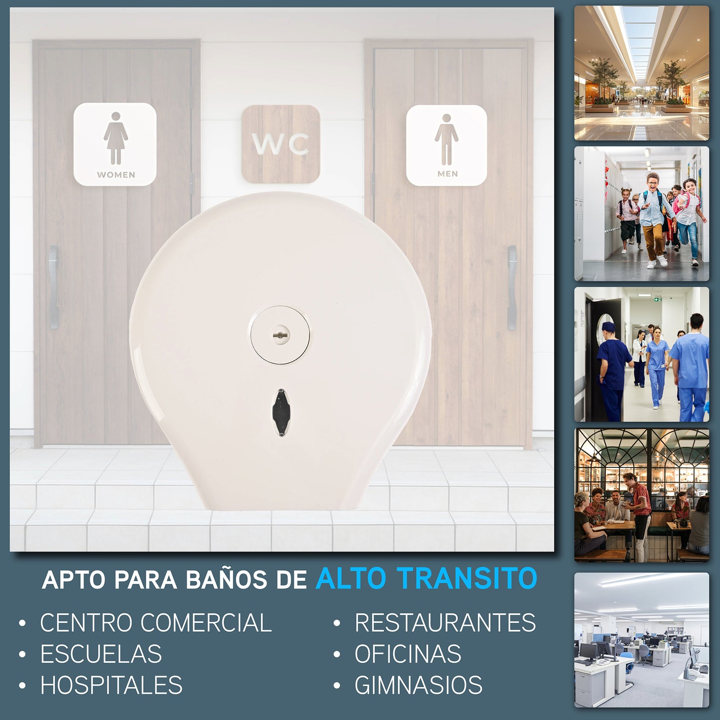 Dispensador Despachador Pared Papel Higienico Rollo Grande Papel Toalla Bobina